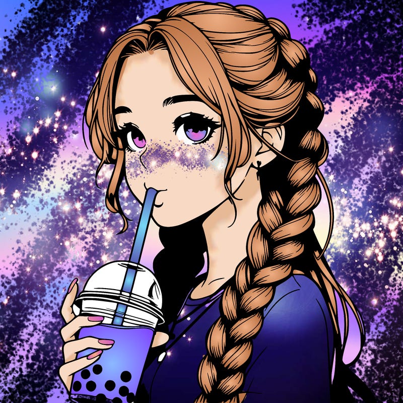 realistic girl with braided hair drinking boba