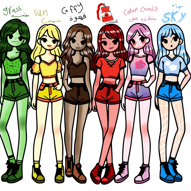 a group of girls wearing crop tops and shorts