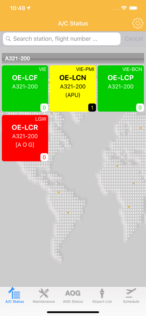 SIGMO mobile app display of real-time aircraft maintenance and AOG status