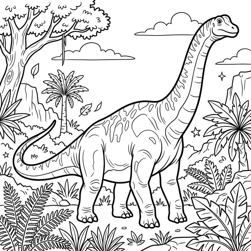 Embark on a prehistoric journey with our Argentinosaurus coloring page, specially designed for seniors. Featuring large, clear outlines and a magnificent sauropod, this template offers a relaxing and engaging coloring experience.