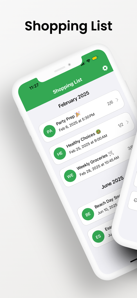 Grocery Shopping List Pro - Interface of the Grocery Shopping List Pro app showing a dashboard of categorized shopping lists with scheduled dates and times