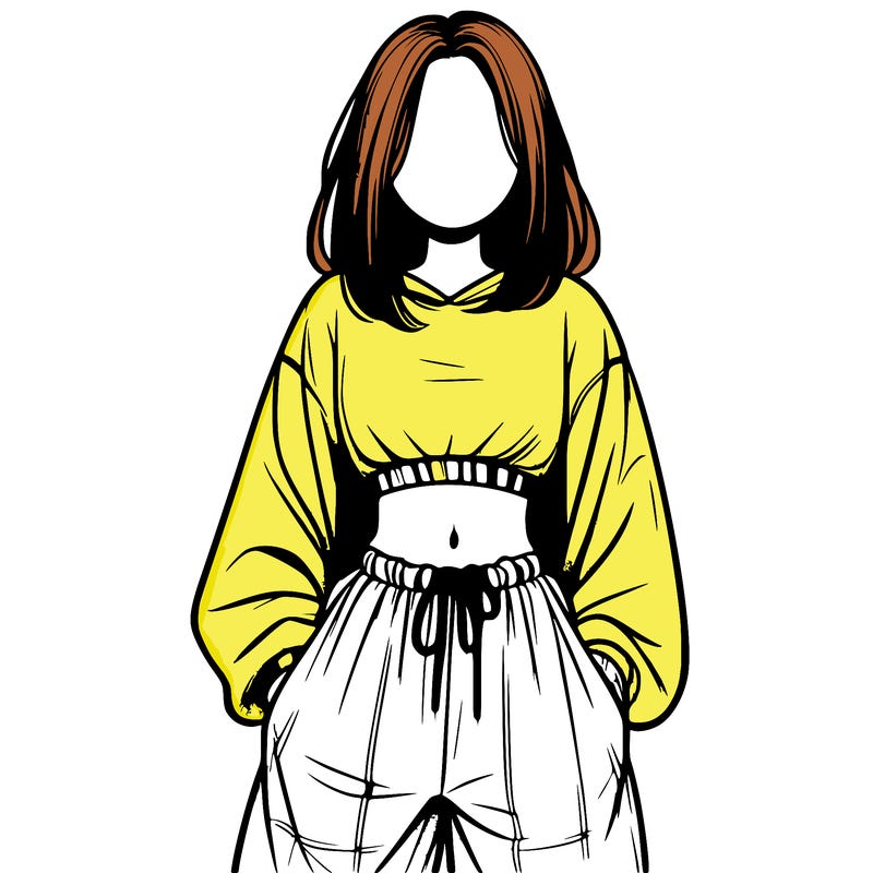 realistic girl faceless with baggy pants and a crop top