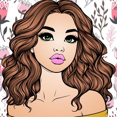 realistic girl with wavy hair and lips