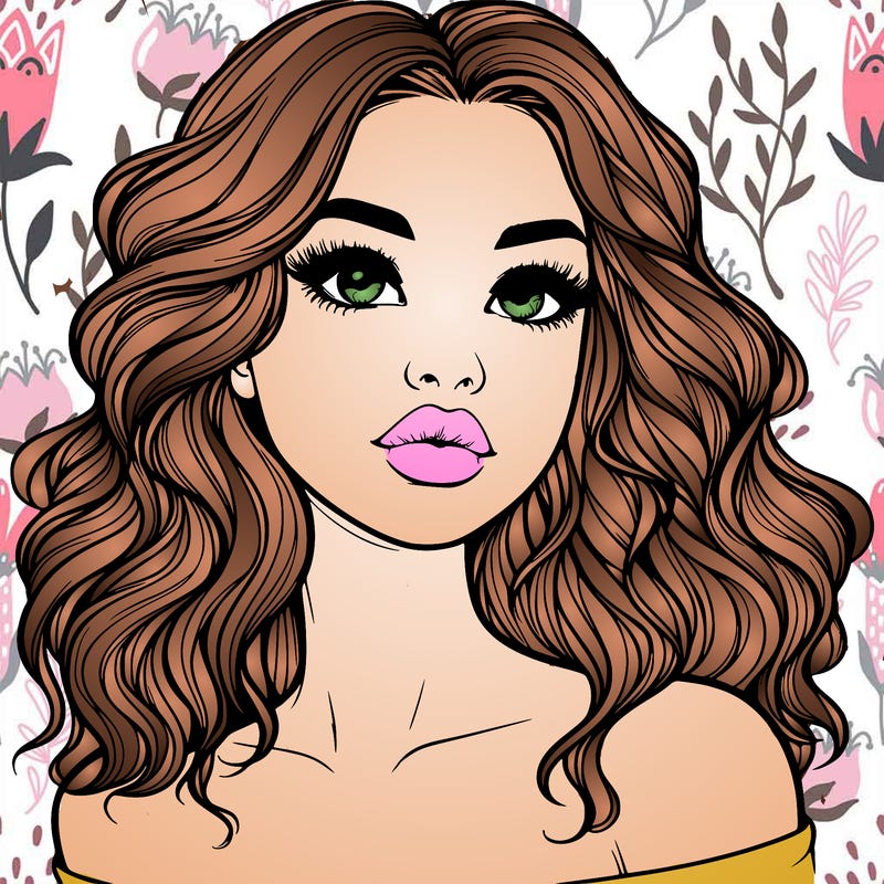 realistic girl with wavy hair and lips