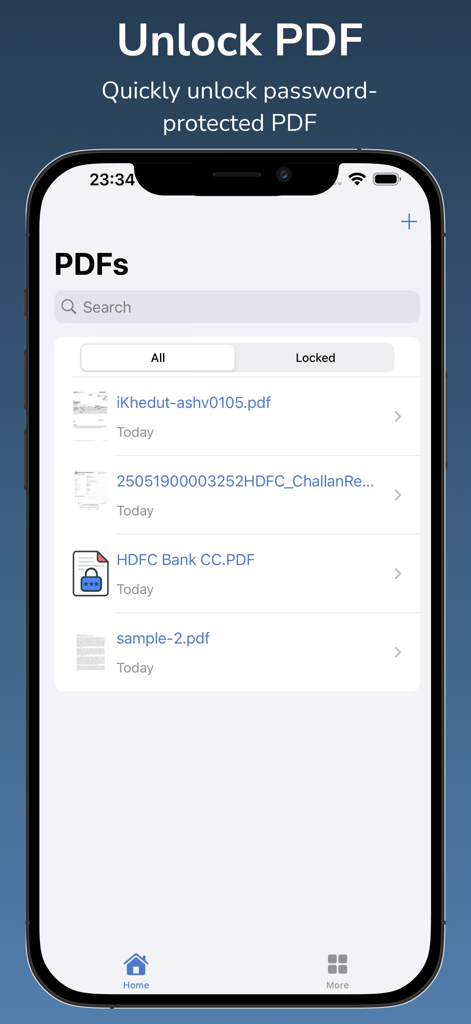 가져온 PDF 문서 목록을 보여주는 Unlock PDF 앱의 메인 화면