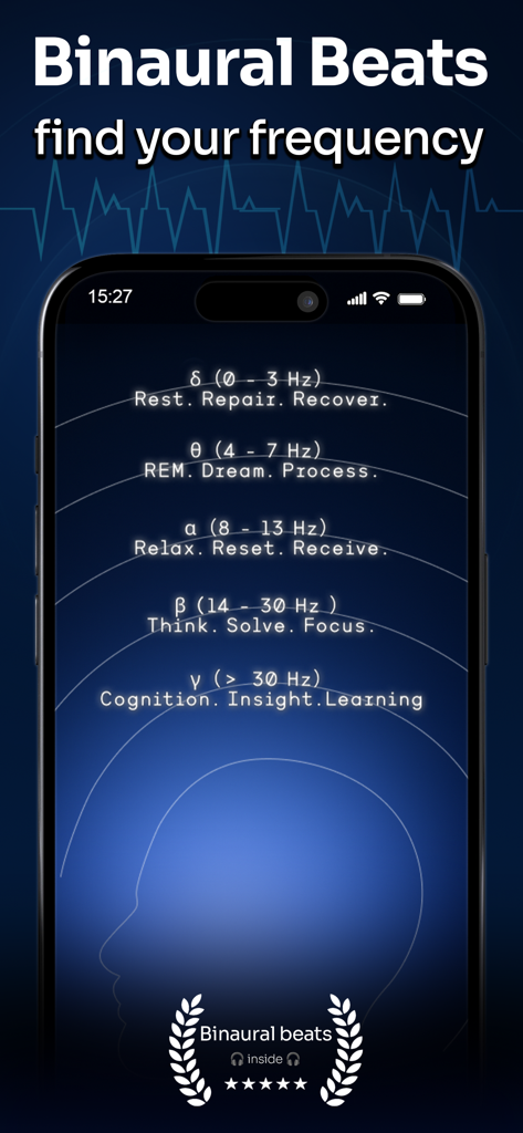 Mobile screen showing binaural beats frequencies for sleep relaxation and focus in the Anima app