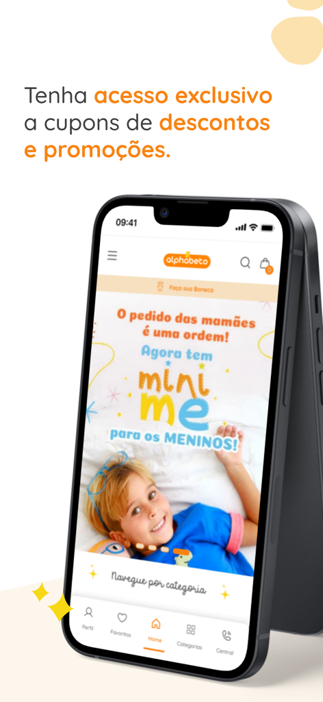 Baixe o app Alphabeto - Interfaccia dell'app mobile Alphabeto BR che mostra sconti esclusivi e promozioni di moda per bambini