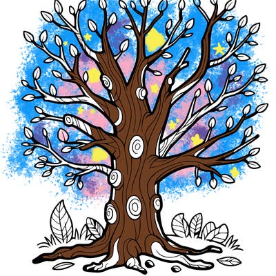 a tree trunk and branches with no leaves