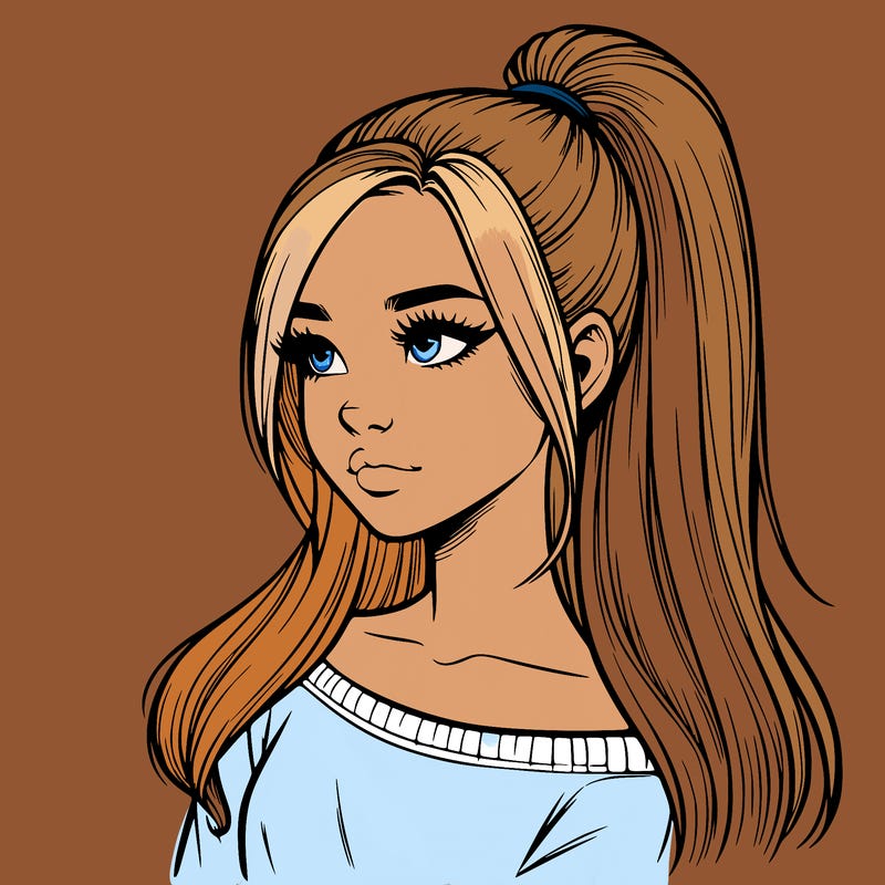 realistic girl with a high ponytail