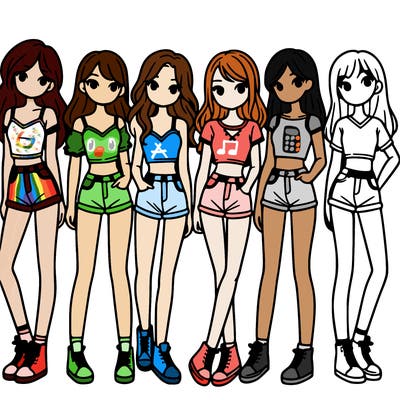 a group of girls wearing crop tops and shorts