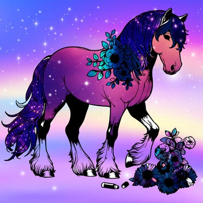 realistic horse with flowers