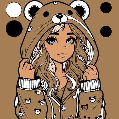 realistic girl in a animal pjs hoodie