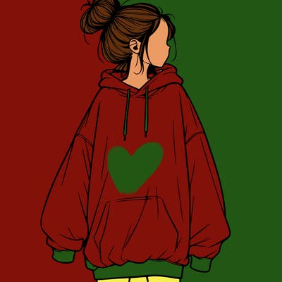 realistic girl with a oversized sweatshirt on and a bun