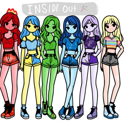 a group of girls wearing crop tops and shorts