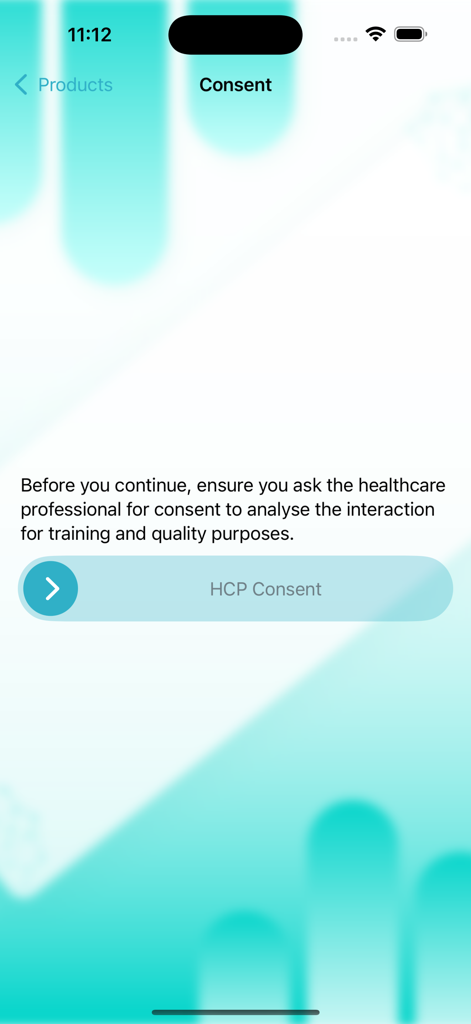 ADVANCE®AI - Advance AI mobile app screen showing a consent request for healthcare professionals