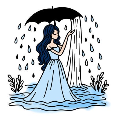 woman is long dress under warter