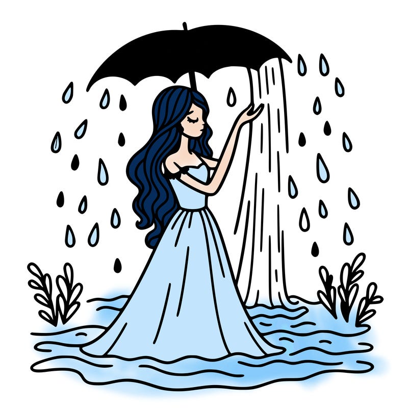 woman is long dress under warter