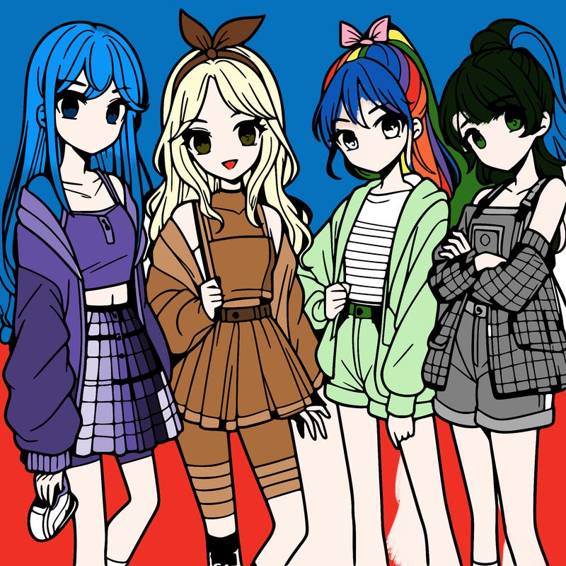 teen manga girls group of 4