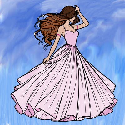 realistic woman with dress flowing in the wind