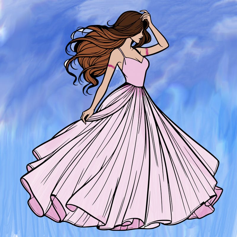 realistic woman with dress flowing in the wind