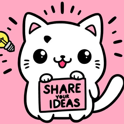 a cute cat saying share your ideas