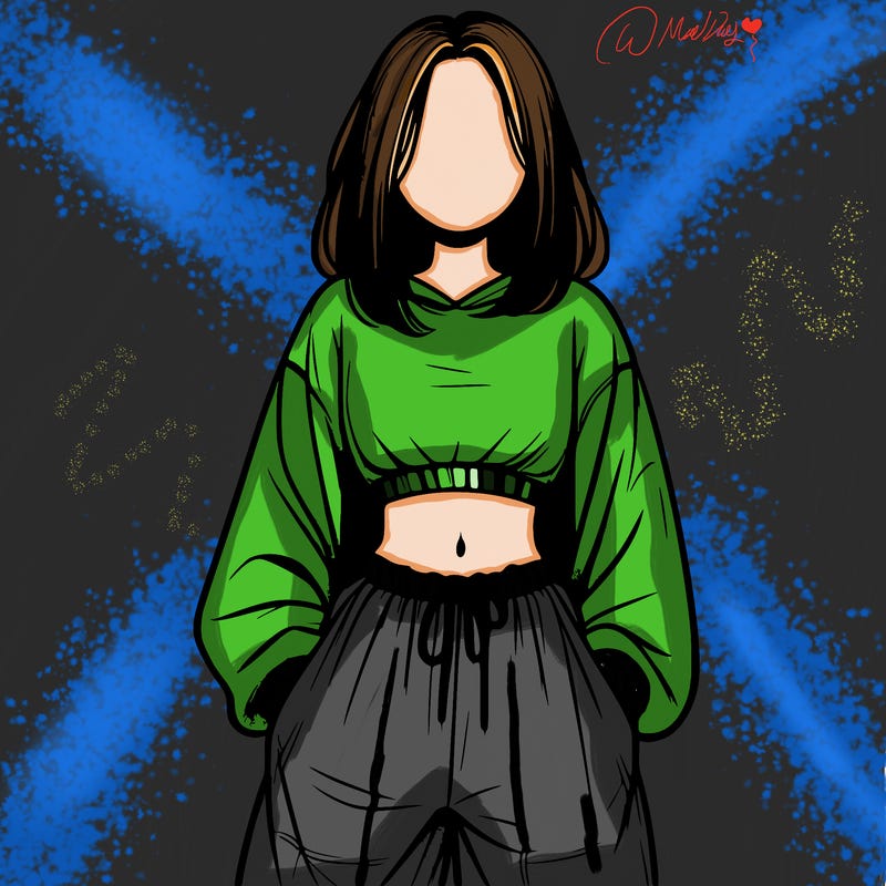 realistic girl faceless with baggy pants and a crop top