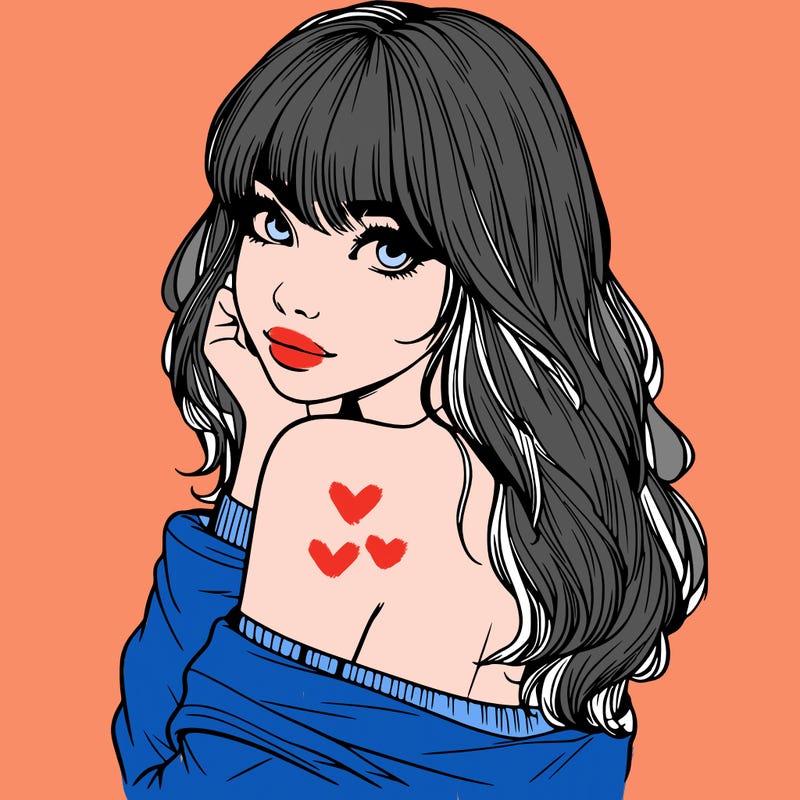 realistic girl with bangs looking over her shoulder