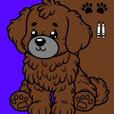 a cartoon easy cute bernie doodle puppy with really big paws