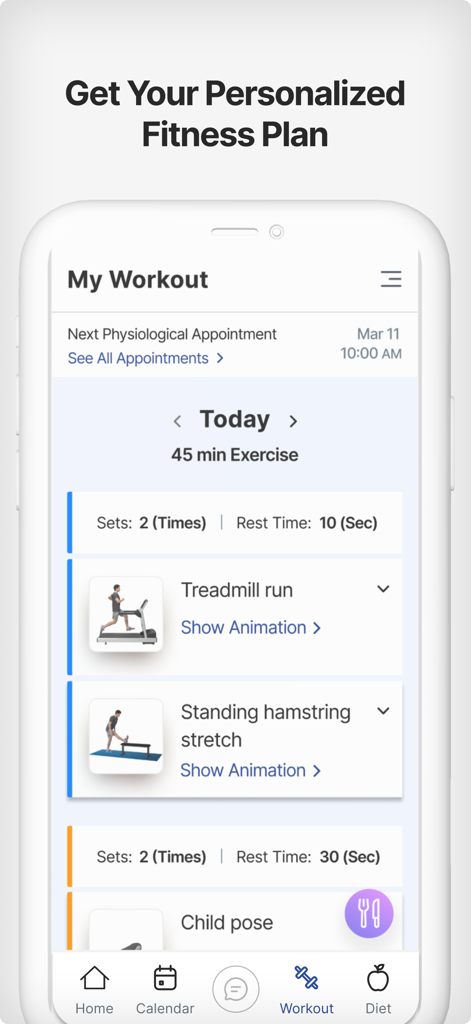Brain & Performance Centre - Personalized fitness and medical appointment dashboard on the Brain and Performance Centre mobile app