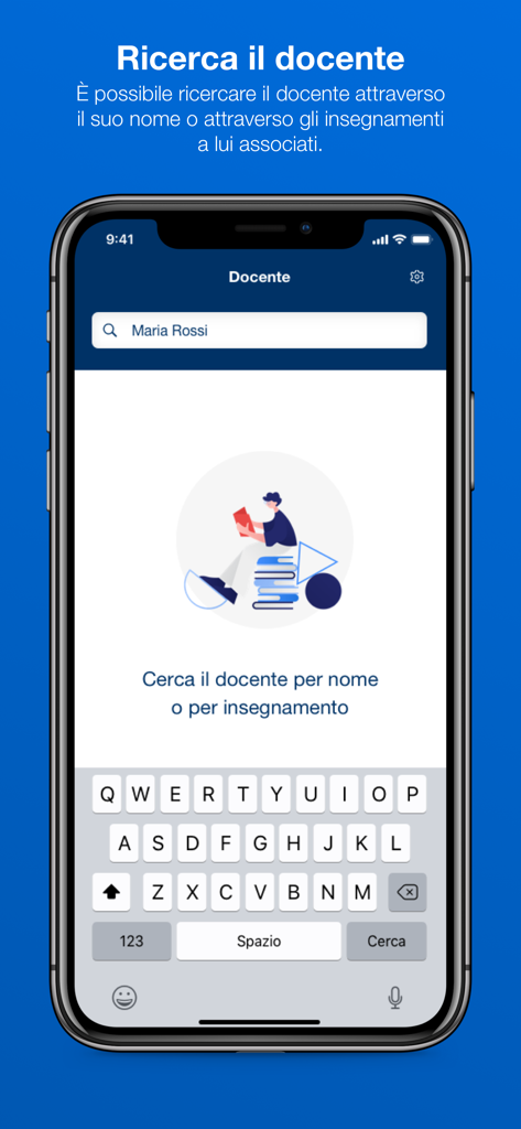 Docenti UNINA - Schermata di ricerca dell'app mobile Docenti UNINA con una barra di ricerca per professori e corsi.