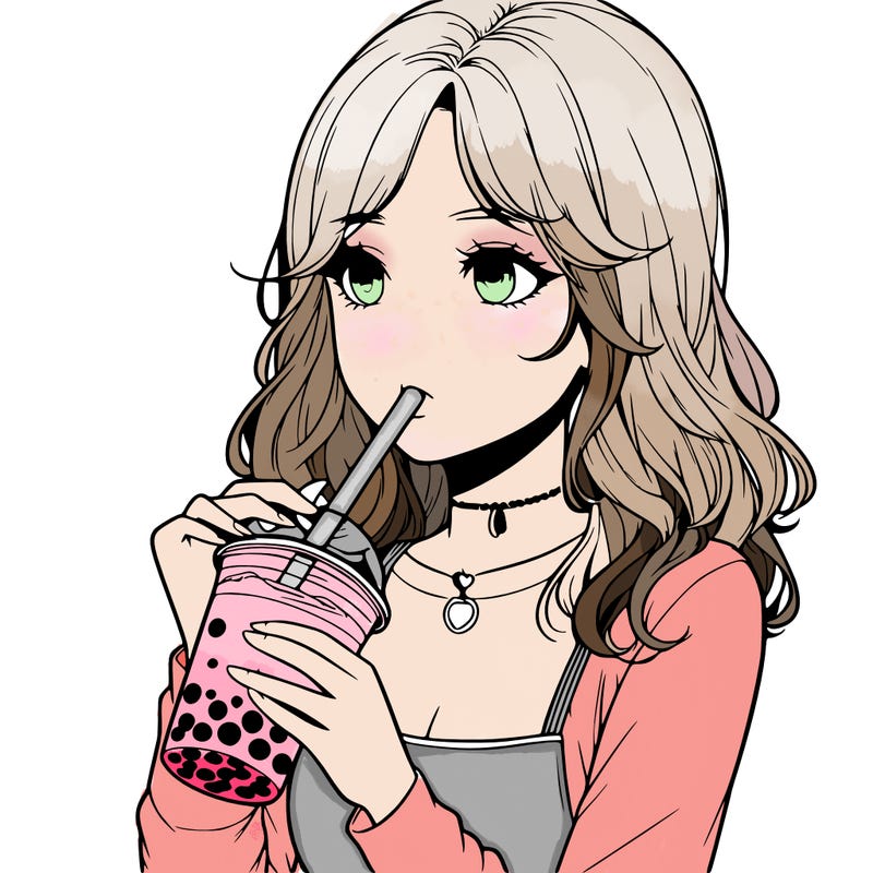 realistic girl drinking boba tea