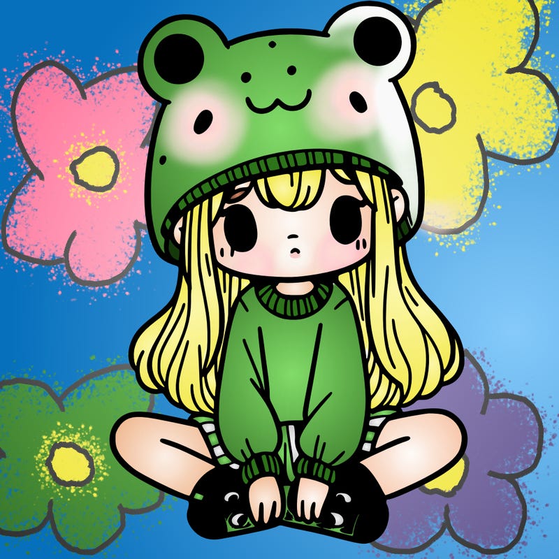 a girl wearing a frog hat and some frog socks
