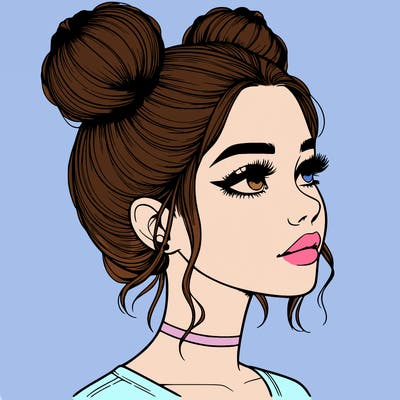 realistic girl with buns on the top of her head