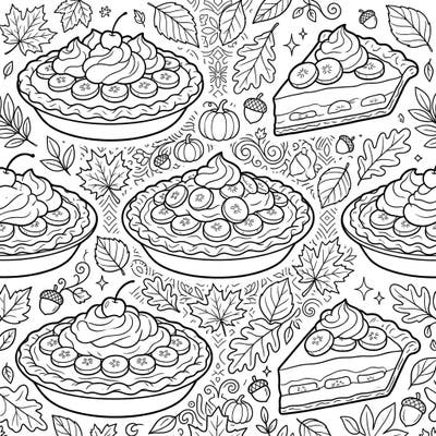 Dive into the delicious world of autumn with this charming banana cream pie coloring page. Celebrate the season by adding vibrant hues to sweet pies and fall foliage, perfect for a cozy activity.