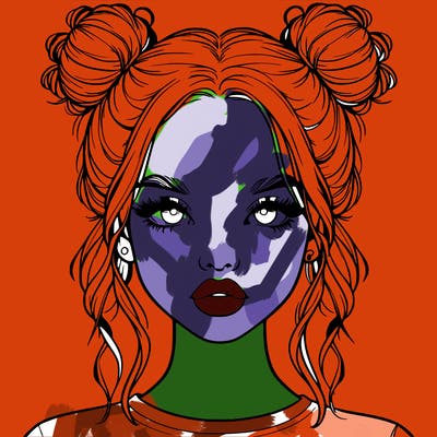 realistic girl with two buns in hair and lips