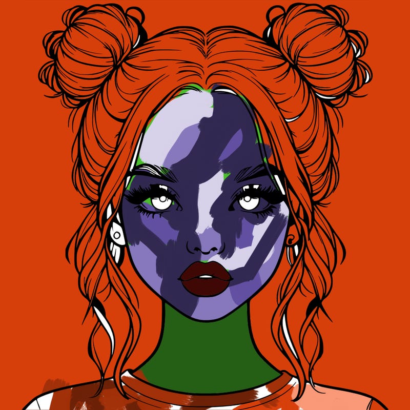 realistic girl with two buns in hair and lips