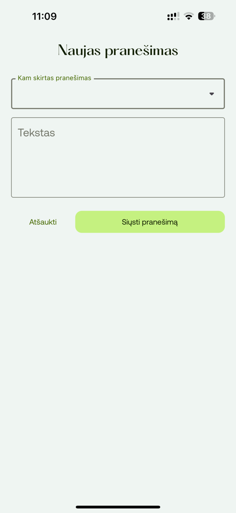 Mobile screen for composing a new message in the Latga app with recipient selection and message body fields