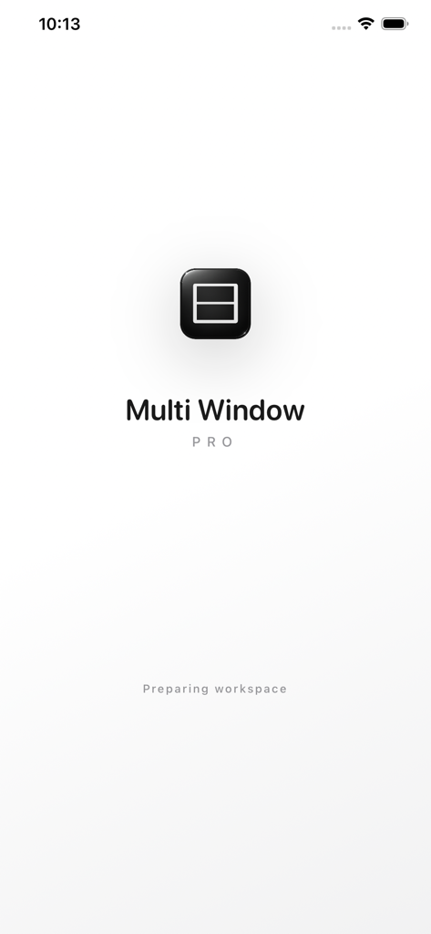 Multi Window PRO - Splash screen of Multi Window PRO app showing the logo and preparing workspace message