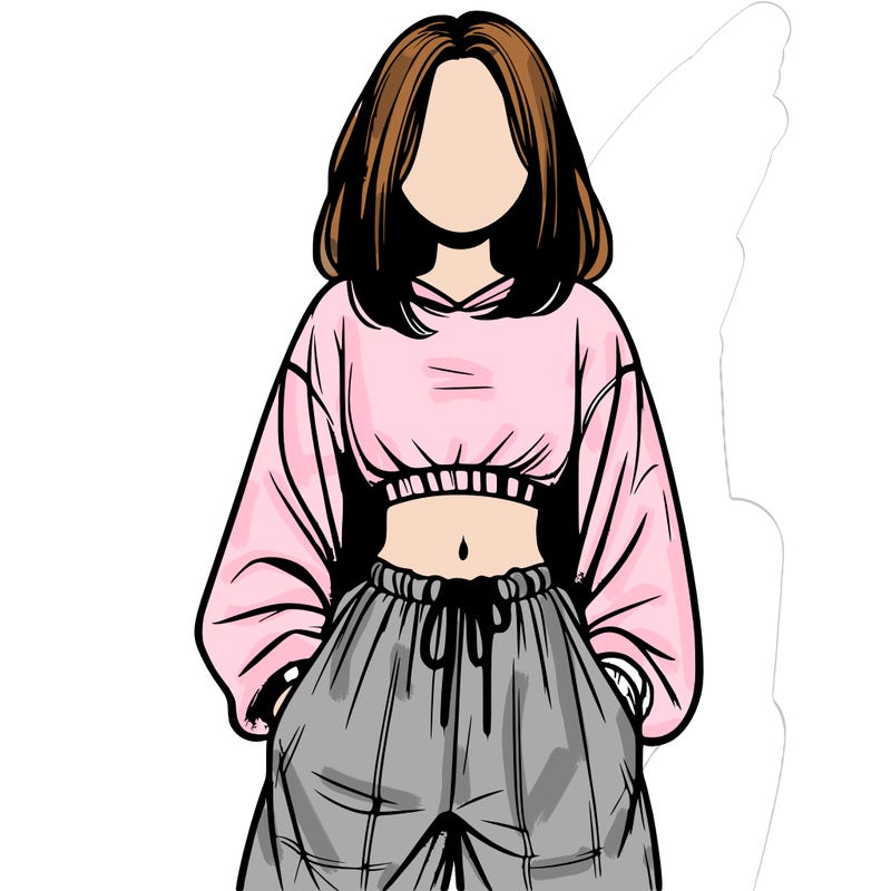 realistic girl faceless with baggy pants and a crop top