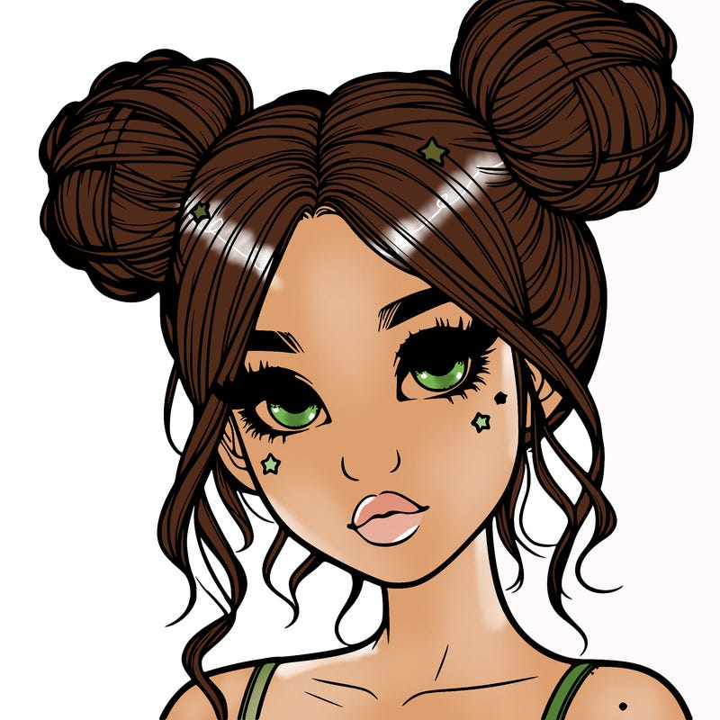 realistic girl with space buns