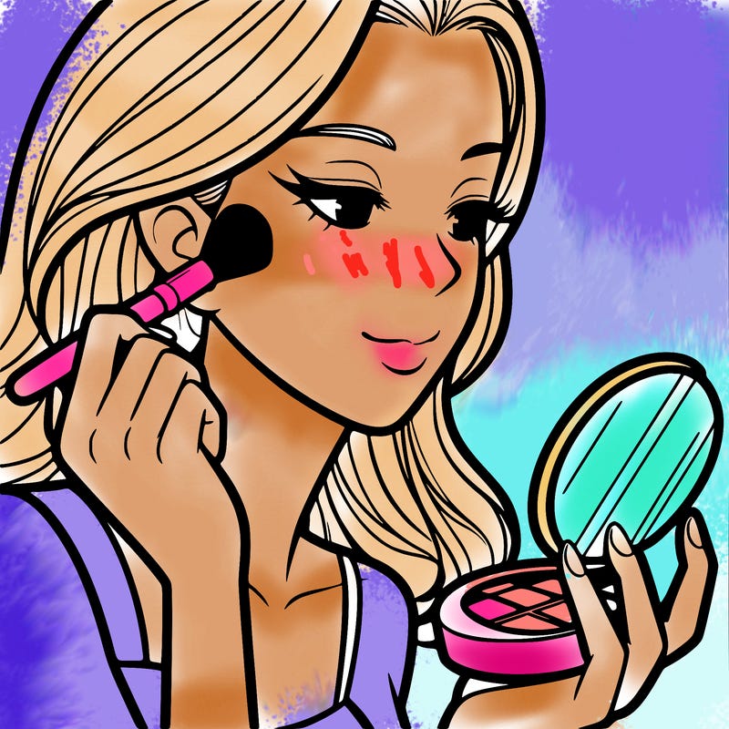 little girl putting on makeup