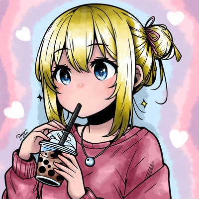 manga character drinking boba