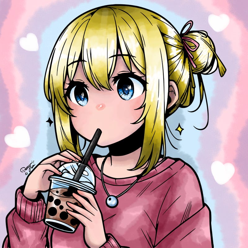 manga character drinking boba