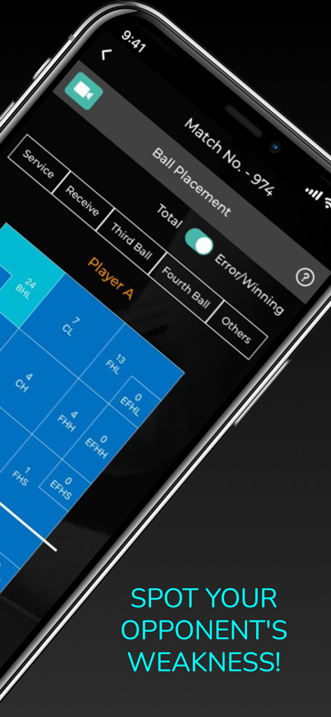 Stupa Analytics - Stupa Analytics app showing table tennis ball placement data and heatmaps to identify opponent weaknesses