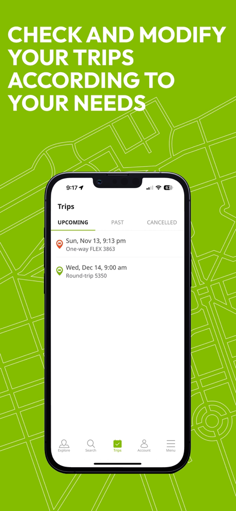 Interface de l'application mobile Communauto montrant les réservations de covoiturage à venir.