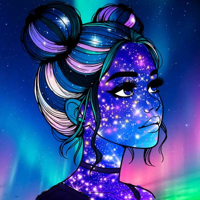 realistic girl with buns on the top of her head