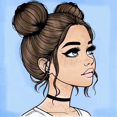 realistic girl with buns on the top of her head