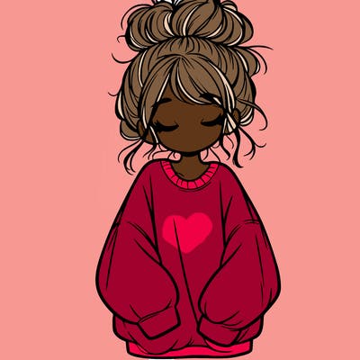 girl with baggy sweatshirt and messy bun