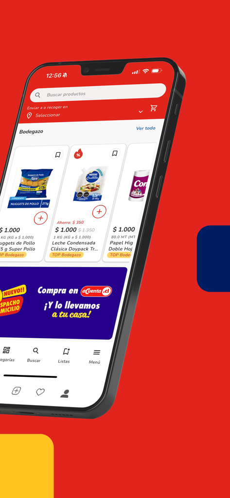 aCuenta - aCuenta mobile app interface showing various grocery products and prices