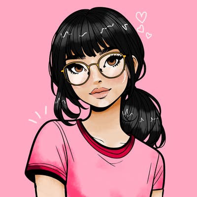 realistic girl with freckles and clear glasses